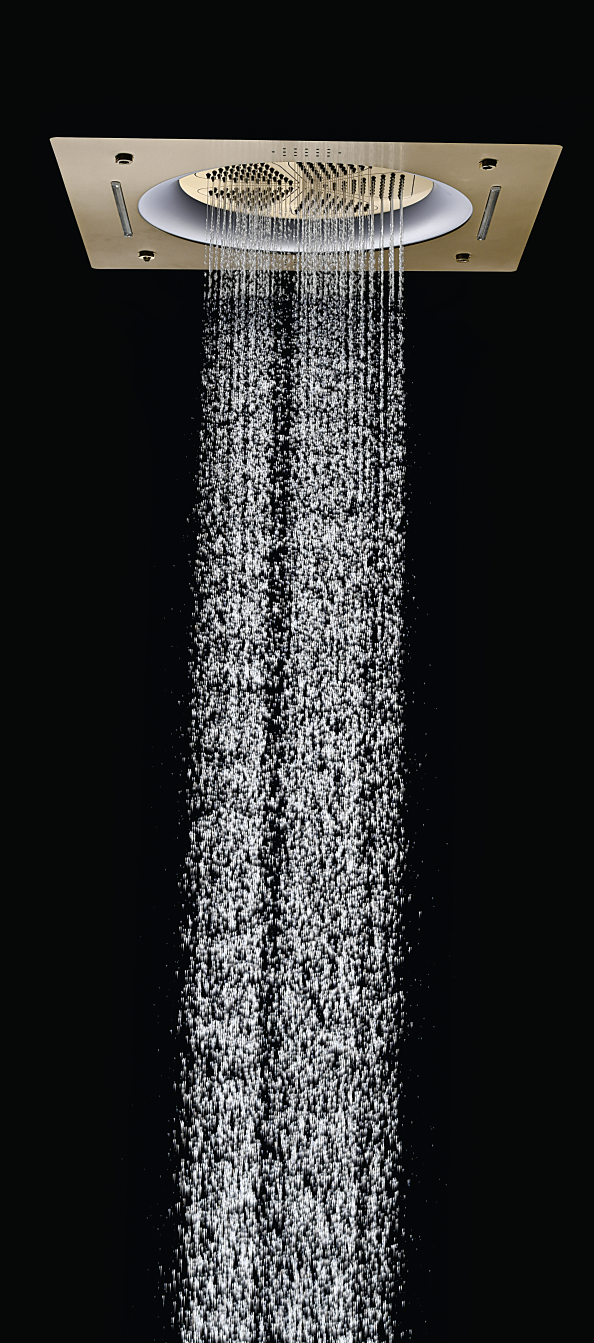 HYDRA LED CEILING SHOWER 3 FLOW WITH INST KIT - LUXELET -  ( ROSS GOLD BRUSHED - TIBO - 550x500 mm - 22inchX20inch )