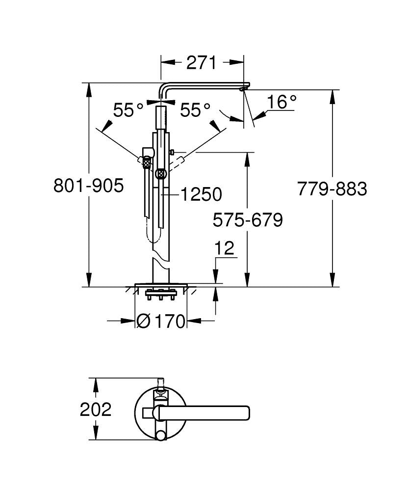 LINEARE FREESTANDING BATH FILLER - GROHE -  ( CHROME - G4 - LINEARE - 0x15 mm - 0inchX0.5inch )