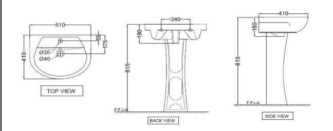 FULL PEDESTAL FOR 103801 & 103803 - ESSCO SWARE -  ( WHITE - COSMO - 540x395 mm - 21inchX16inch )