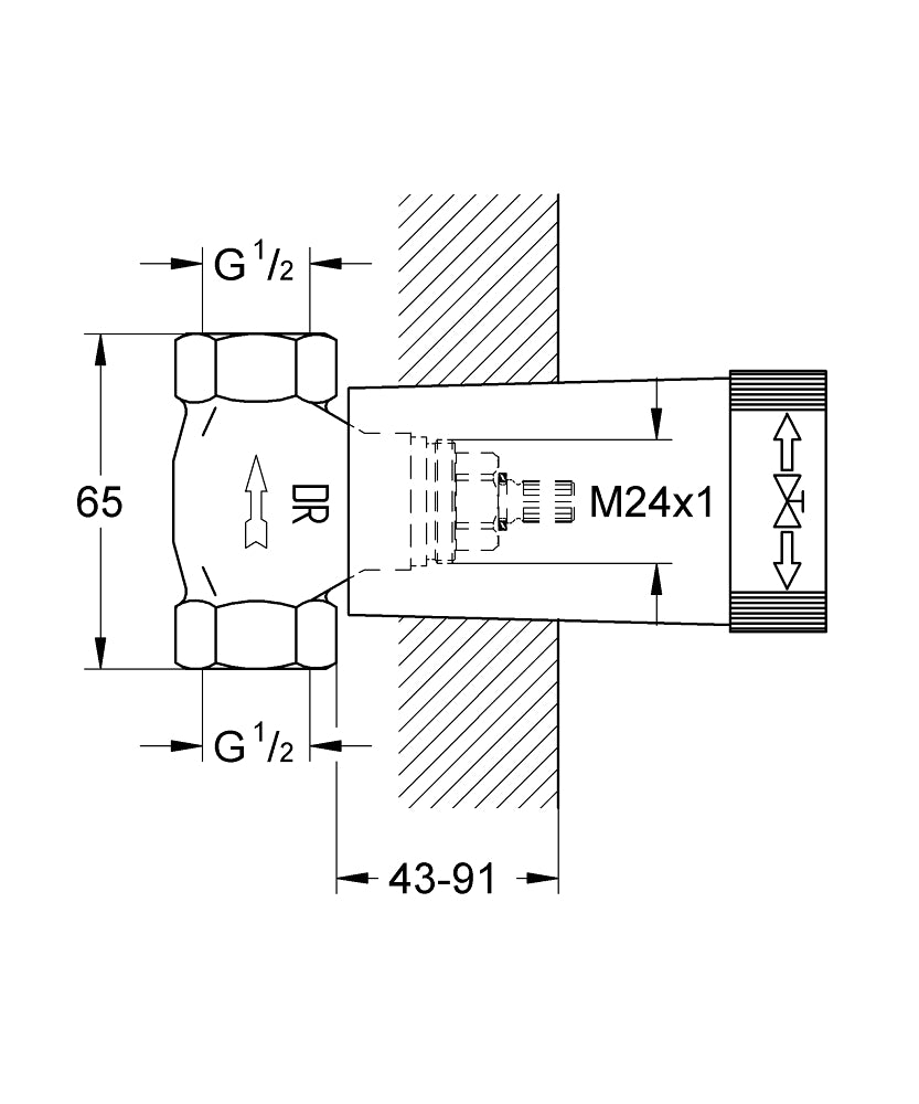 CONCEALED VALVE ROUGH - GROHE -  ( CHROME - G3 - NON RAPIDO - 0x15 mm - 0inchX0.5inch )