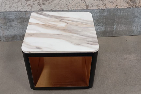 ST802C SIDE TABLE WITH SS PVD COATED INNER PROFILE & BASE WITH PORCELAIN TOP- FURNITURE - ( - BUENA CASA - 546x546x508 mm - 21.84inchX21.84inchX20.32inch)