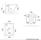 RIMLESS WALL HUNG WC WITH SOFT CLOSE UF SLIM SEAT COVER  ( BOLT DISTANCE 7INCH) - AQUANT -  ( LUNAR GREY -  - 520x350x345 mm - 20.8inchX14inchX13.8inch )