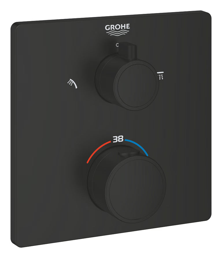 GROHTHERM THERMOSTATIC SHOWER MIXER FOR 2 OUTLETS WITH INTEGRATED SHUT OFF/DIVERTER VALVE - GROHE -  ( MATTE BLACK - G3 - GROHTHERM CONVENT. CONCEALED - 0x15 mm - 0inchX0.5inch )