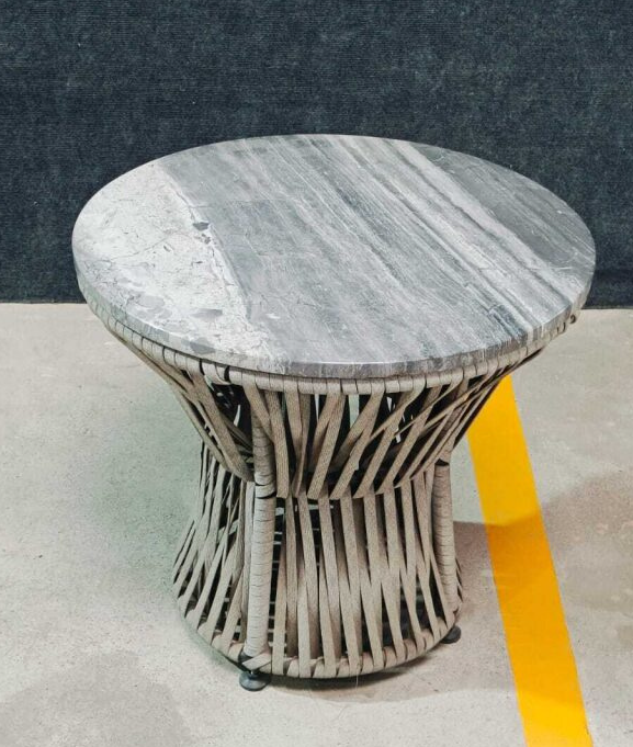 ST8671 OUTDOOR COFFEE TABLE  - FURNITURE GREY MARBLE TOP W/GREY ROPED BASE - FURNITURE - (GREY MARBLE TOPWITH SOLID WOOD IN WALNUT BASE - BUENA CASA - 610x610x533 mm - 24.4inchX24.4inchX21.32inch)