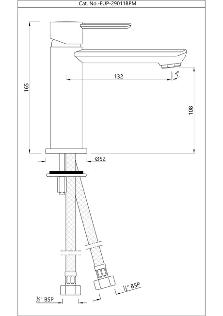 SINGLE LEVER TABLE MOUNTED BASIN MIXER WITHOUT POPUP WASTE WITH 450MM LONG BRAIDED HOSES - JAQUAR FAUCETS - ( BLUSH GOLD PVD - FUSION PRIME - 0x15 mm - 0inchX0.5inch )