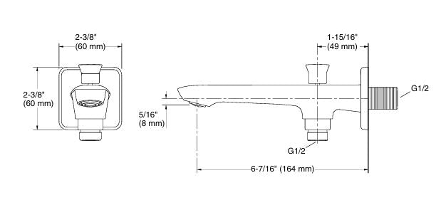 ENGAGE TM WALL-MOUNT BATH SPOUT WITH DIVERTER - KOHLER PREMIUM -  ( POLISHED CHROME - PREMIUM - 0x15 mm - 0inchX0.5inch )