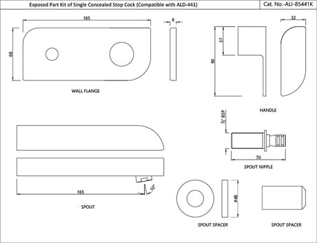 EXPOSED PART KIT OF SINGLE CONCEALED STOP COCK & SPOUT - JAQUAR FAUCETS - ( BLACK MATT - ALIVE - 0x15 mm - 0inchX0.5inch )