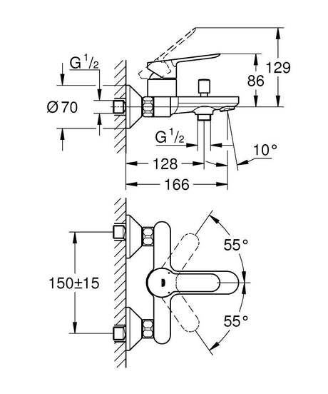 BAUEDGE 1-HANDLE BATH/SHOWER MIXER, EXPOSED - GROHE-G2 -  ( CHROME - G2 - BAUCOSMOPOLITAN - 0x0 mm - 0inchX0inch )