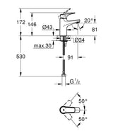 BAUFLOW 1-HANDLE BASIN MIXER WITHOUT POP-UP - GROHE-G2 -  ( CHROME - G2 - BAUCONTEMPORARY - 0x15 mm - 0inchX0.6inch )