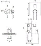 SINGLE LEVER DIVERTER CONC/B 3 OUTLETS - AQUANT -  ( MATT BLACK -  - 0x0 mm - 0inchx0inch )