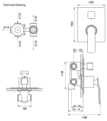 SINGLE LEVER DIVERTER CONC/B 3 OUTLETS - AQUANT -  ( ROSE GOLD -  - 0x0 mm - 0inchx0inch )