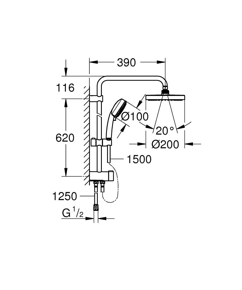 TEMPESTA COSMOPOLITAN 200 SHOWER SYSTEM WITH DIVERTER - GROHE -  ( CHROME - G3 - TEMPESTA SYSTEM - 0x0 mm - 0inchX0inch )