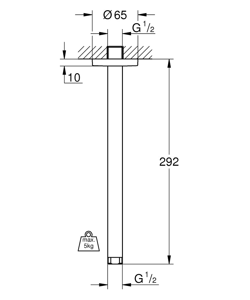 RAINSHOWER CEILING SHOWER ARM 292MM - GROHE -  ( CHROME - G5 - RAINSHOWER - 0x15 mm - 0inchX0.6inch )