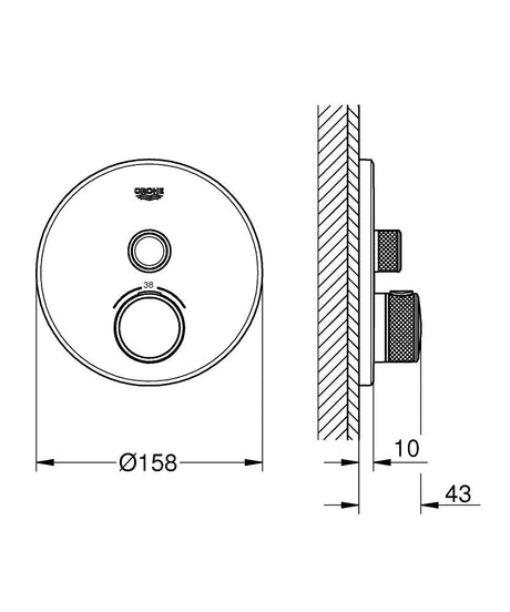 GROHTHERM SMARTCONTROL THERMOSTAT ROUND, 1 CONTROL - GROHE -  ( CHROME - G5 - GROHTHERM - 0x0 mm - 0inchX0inch )