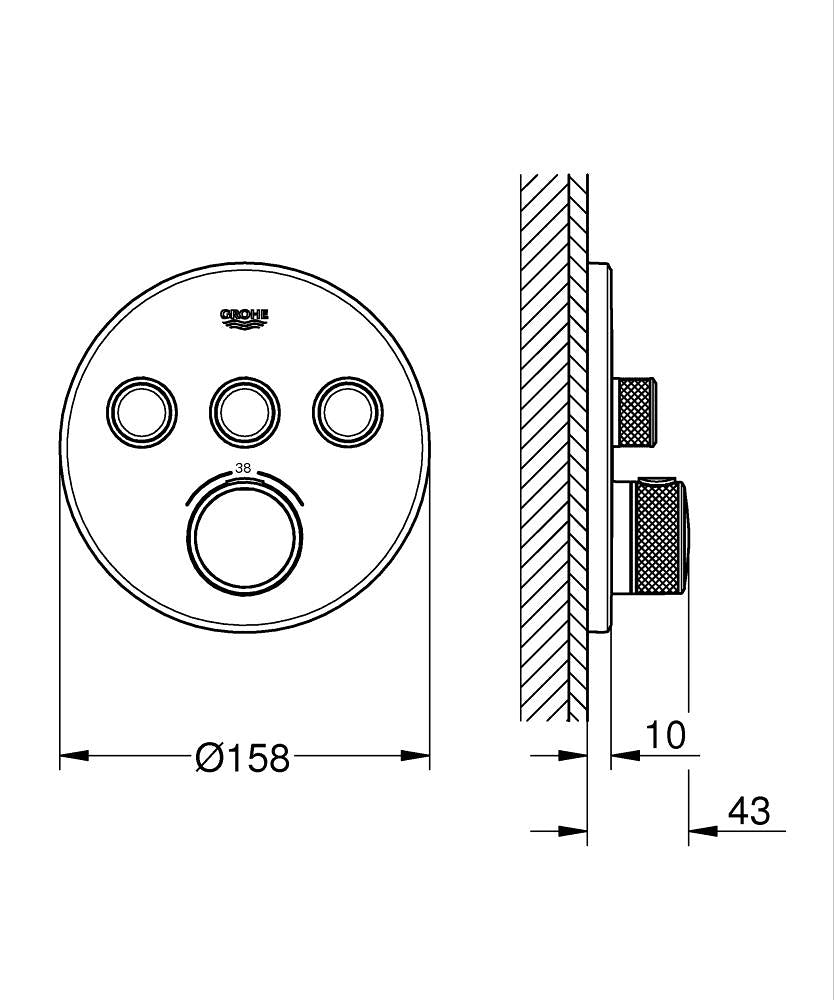 GROHTHERM SMARTCONTROL THERMOSTAT ROUND, 3 CONTROL - GROHE -  ( CHROME - G5 - GROHTHERM - 0x0 mm - 0inchX0inch )