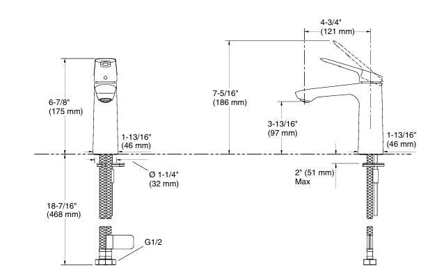 ENGAGE T/M SINGLE CONTROL LAV FAUCET WITH BRAIDED PIPE - KOHLER PREMIUM -  ( CHROME - PREMIUM - 0x15 mm - 0inchX0.5inch )