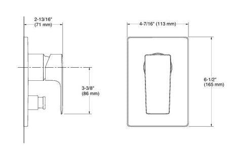 HONE AQUA TURBO 235 RECESSED NON-THERMSTATIC BATH AND SHOWER VALVE TRIM - KOHLER PREMIUM -  ( POLISHED  CHROME - PREMIUM - 111x80 mm - 4.44inchX3.2inch )