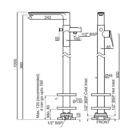 SINGLE LEVER EXPOSED PART FLOOR MOUNTED - JAQUAR FAUCETS - ( BLACK MATT - LAGUNA - 0x15 mm - 0inchX0.5inch )