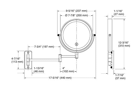 MODERNLIFE EDGE EXTENDABLE DETAILING ROUND LED MIRROR - KOHLER PREMIUM -  (  - PREMIUM - 0x200 mm - 0inchX8inch )