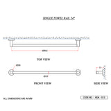 SINGLE TOWEL  RAIL - ACQUAVIVA -  ( BRUSHED GOLD - ROUND ACC. - 0x600 mm - 0inchX24inch )