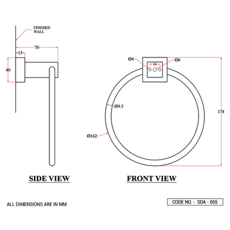 TOWEL  RING - ACQUAVIVA -  ( BLACK CHROME - SQUARE ACC. - 0x0 mm - 0inchx0inch )