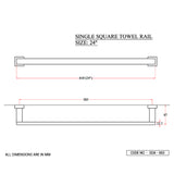 TOWEL  RAIL 24 INCHES - ACQUAVIVA -  ( BLACK CHROME - SQUARE ACC. - 0x600 mm - 0inchX24inch )