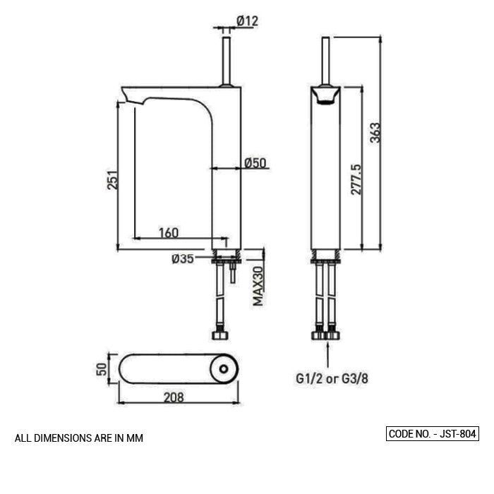 SL BASIN MIXER LONG BODY W/BRAIDED PIPES - ACQUAVIVA -  (  - JOYSTICK - 0x15 mm - 0inchX0.6inch )