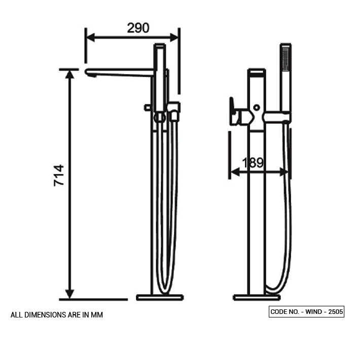 F/ STAND BATH TUB FILLER WITH HS +CONC  - ACQUAVIVA -  ( GOLD - BATH TUB -FILLER - 0x15 mm - 0inchX0.6inch )