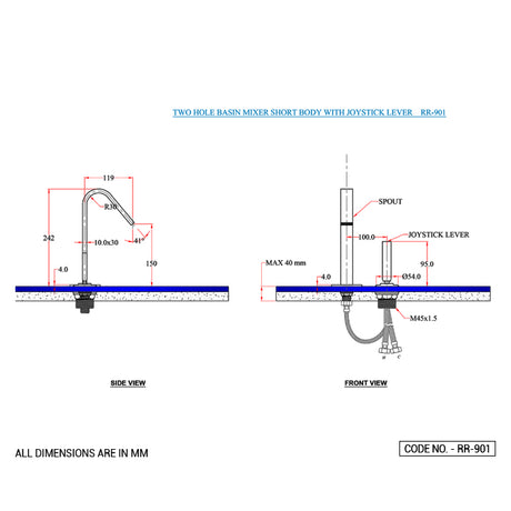 S.L BASIN MIXER SHORT BODY W/BRAID PIPES - ACQUAVIVA -  ( BLACK CHROME - ROY RANGE - 0x15 mm - 0inchX0.6inch )