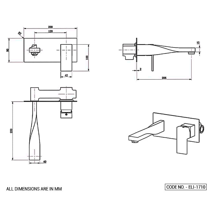 WALL MOUNT BASIN MIXER W/BRAIDED PIPES - ACQUAVIVA -  ( BLACK CHROME - ELINEA - 0x15 mm - 0inchX0.6inch )