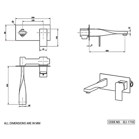 WALL MOUNT BASIN MIXER W/BRAIDED PIPES - ACQUAVIVA -  ( BLACK CHROME - ELINEA - 0x15 mm - 0inchX0.6inch )
