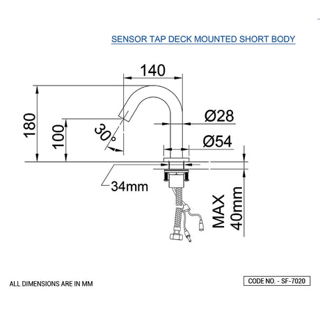 AQUADORN TAP DECK MOUNTED SHORT BODY  - ACQUAVIVA -  ( CHR - SENSOR FAUCETS - 0x12 mm - 0inchX0.48inch )