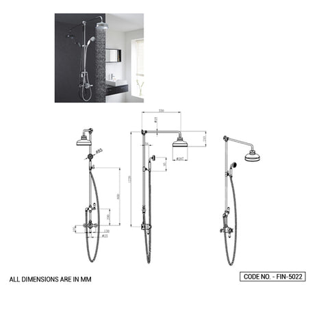 THERMO SHOWER PANEL WITH HAND SHOWER - ACQUAVIVA -  ( BLACK CHROME - FINI - 0x0 mm - 0inchx0inch )