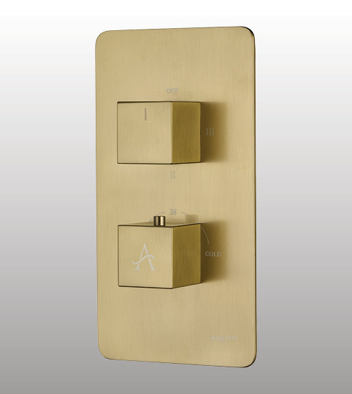 HIGH FLOW THERMOSTATIC DIVERTER WITH 3 OUTLETS 20MM INLET SQUARE SHAPE - AQUANT -  ( BRUSHED GOLD -  - 20x0 mm - 0.8inchX0inch )