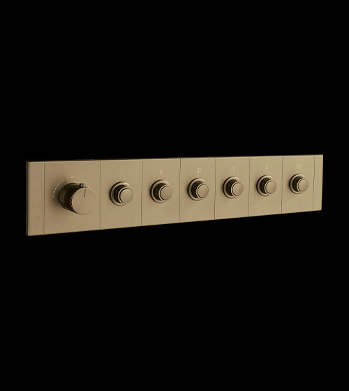 HIGH FLOW CONC THERMOSTATIC MULTI FUN DIVERTER WITH 6 OUTLETS WITH FLOW CONTROL 20MM INLET HORIZONTAL PLATE - AQUANT -  ( BRUSHED GOLD -  - 0x0 mm - 0inchx0inch )