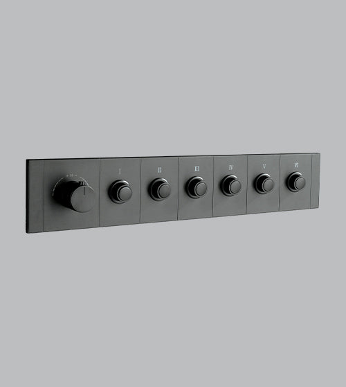HIGH FLOW CONC THERMOSTATIC MULTI FUN DIVERTER WITH 6 OUTLETS WITH FLOW CONTROL 20MM INLET HORIZONTAL PLATE - AQUANT -  ( GRAPHITE GREY -  - 0x0 mm - 0inchx0inch )