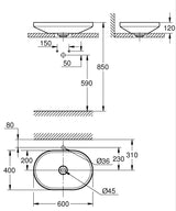 AIRIO VESSEL BASIN W/O OVERFLOW 60 - GROHE -  ( WHITE - G5 - 0x600 mm - 0inchX24inch )