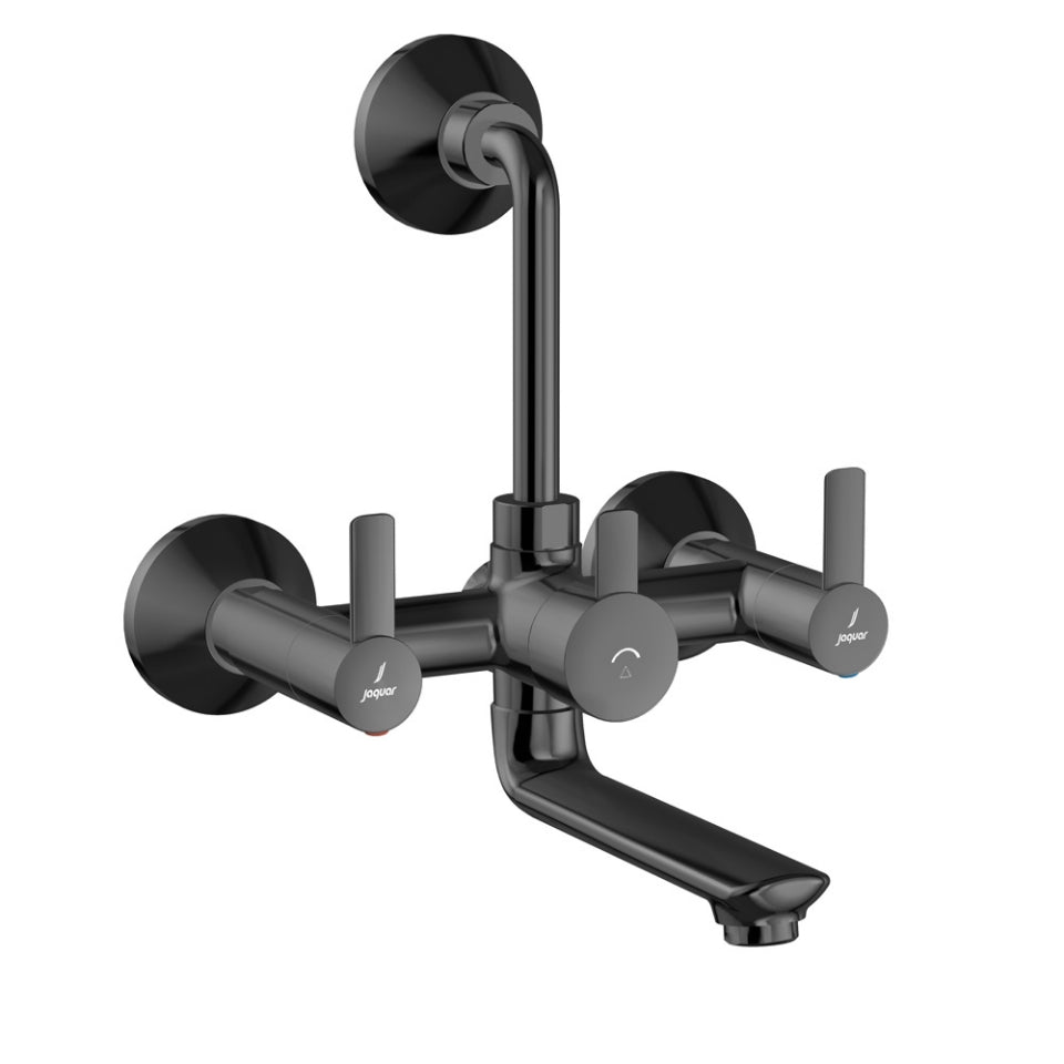 WALL MIXER WITH PROVISION FOR OVERHEAD SHOWER WITH 115MM LONG BEND PIPE ON UPPER SIDE, CONNECTING LEGS & WALL FLANGES - JAQUAR FAUCETS - (BLACK CHROME - FUSION PRIME - 0x15 mm - 0inchX0.5inch)