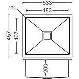1.0 BOWL W/O DRAIN BOARD(DEPTH 8 INCH) THK 3MM - CARYSIL -  ( MATT - MICRO RADIUS R10 - 533x457 mm - 21inchX18inch )