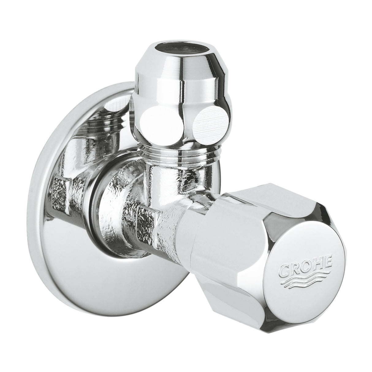 ANGLE VALVE 1/2INCH X 3/8INCH - GROHE -  ( CHROME - G3 - ANGLE VALVES NEUTRAL HANDLE - 10x15 mm - 0.38inchX0.5inch )
