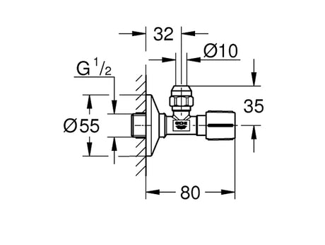 ANGLE VALVE 1/2INCH X 3/8INCH - GROHE -  ( HARD GRAPHITE - G5 - ANGLE VALVES NEUTRAL HANDLE - 0x15 mm - 0inchX0.5inch )