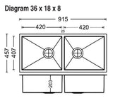 2 BOWL W/O DRAIN BOARD (DEPTH 8INCH) THK 1MM - CARYSIL -  ( MATT - QUADRO - 915x457 mm - 36inchX18inch )