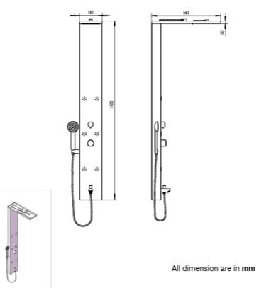 SHOWER PANEL 304 STAINLESS STEEL - AQUANT - ( CHROME - REVIVE - 0x15 mm - 0inchX0.5inch )