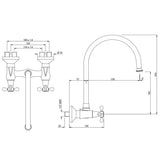 SINK MIXER WITH REGULAR SWINGING SPOUT WITH CONNECTING LEGS & WALL FLANGES (WALL MOUNTED) - JAQUAR FAUCETS - (BLACK CHROME - QUEENS PRIME - 0x15 mm - 0inchX0.5inch)