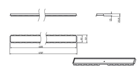 SHWR CHANNEL DRAIN(TILE INSERT)W/O BASE - AQUANT - ( 304 STAINLESS STEEL - - 600x80 mm - 24inchX3inch )