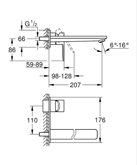 LINEARE 2-HOLE, 1-HANDLE WALL-MOUNT BASIN MIXER, L SIZE - GROHE -  ( BRUSHED HARD GRAPHITE - G5 - LINEARE - 0x0 mm - 0inchX0inch )
