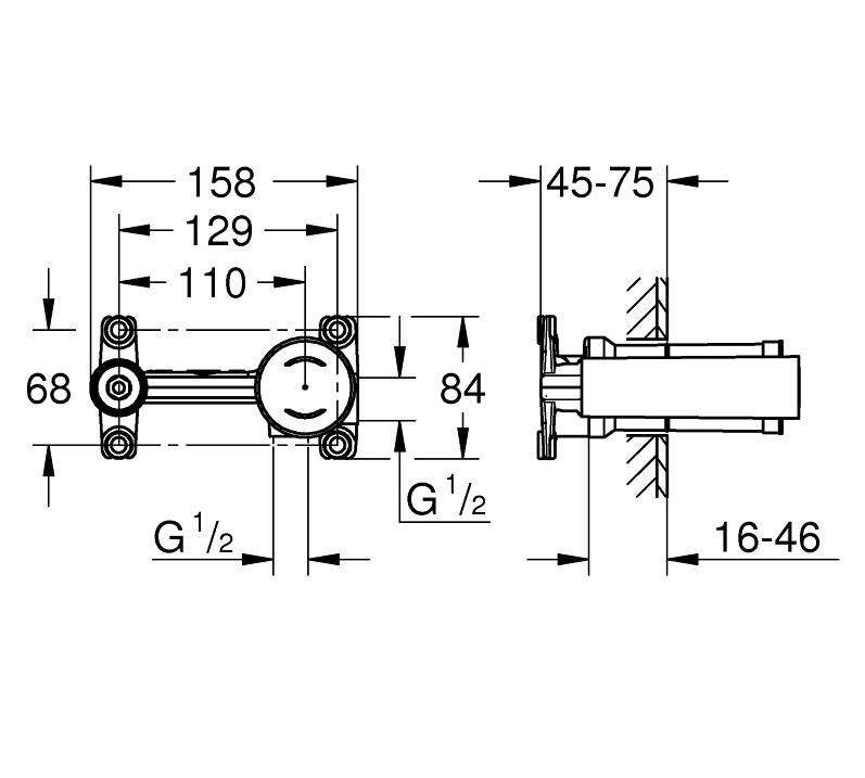 1-HANDLE MIXER CONCEALED BODY - GROHE -  ( CHROME - G3 - NON RAPIDO - 0x15 mm - 0inchX0.5inch )