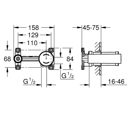 1-HANDLE MIXER CONCEALED BODY - GROHE -  ( CHROME - G3 - NON RAPIDO - 0x15 mm - 0inchX0.5inch )