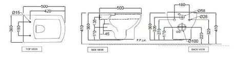 RIMLESS EWC W/H W/SOFT CLOSE S/CVR ( BOLT DISTANCE 7INCH)- JAQUAR SWARE - ( - - 360x500 mm - 14.4inchX20inch )