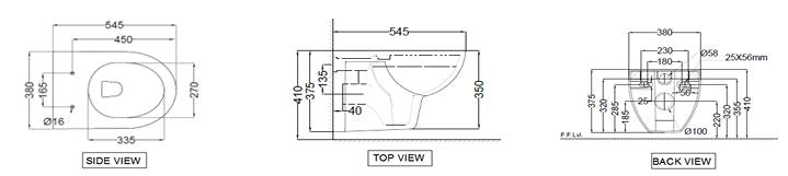 WAL HUNG WC WITH PP SOFT CLOSE SEAT COVER WITH ACCESSORIES - JAQUAR SWARE - ( WHITE - - 540x370 mm - 21.6inchX14.8inch )